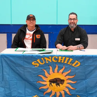 - Clint McHugh, Councillor, Sunchild First Nation and David Pye, Dean, School of Trades and Technology, RDP