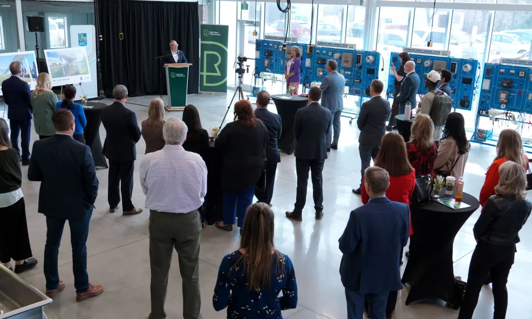 Kirk Muise, RBC Regional President addresses a crows in the Energy Innovation Centre