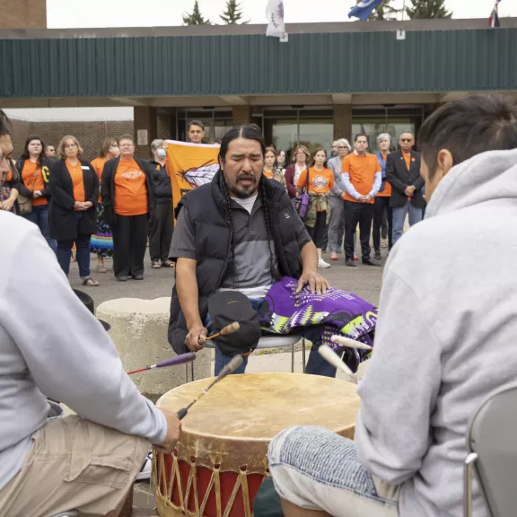 Indigenous drummers at RDP Metis Flag Raising ceremony